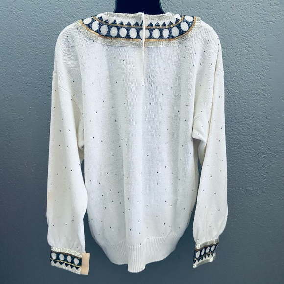 Bonnie Boerer & Company 80s Vintage Ramie/Cotton Beaded Collar Sweater - Small - Picture 6 of 8